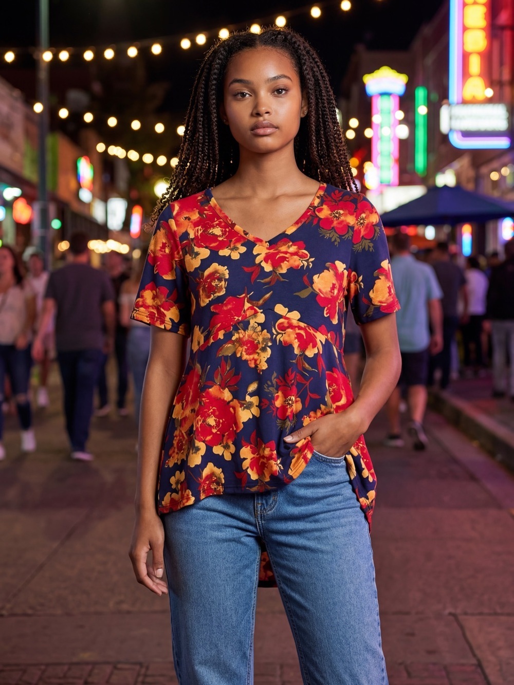 *30off3* Lularoe Jana Floral V-Neck‎ Empire Waist Swing Top Women’s Size Medium